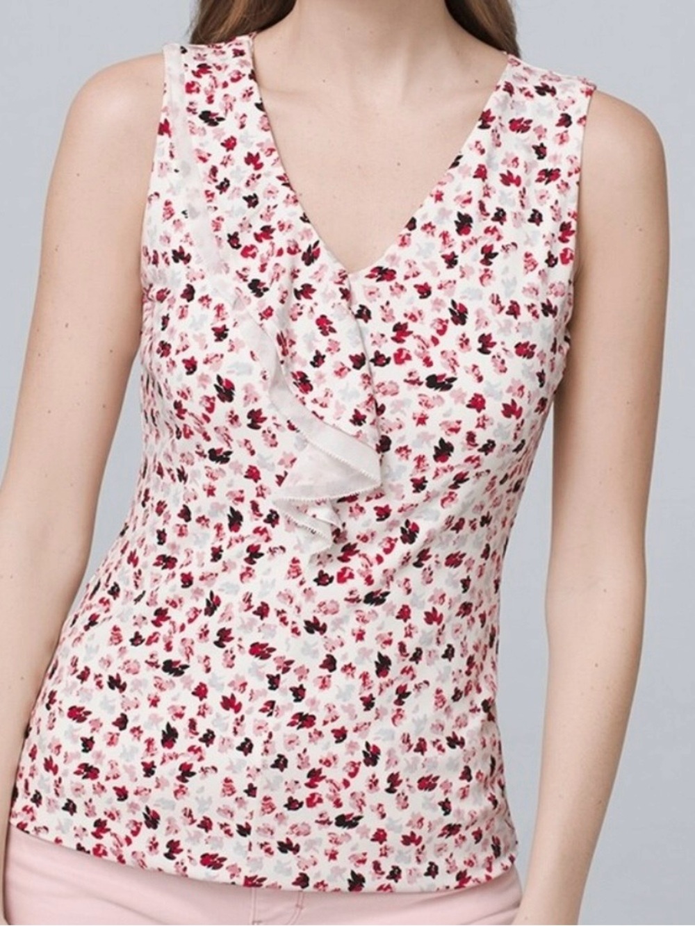 WHBM Women's Cream Floral Shell Top - Sleeveless Summer Dress Alternative